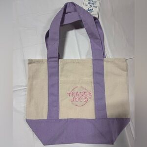 Trader Joe’s Mini Canvas Tote Bag Purple Pastel Reusable Small NWT